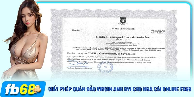 Giấy phép quần đảo Virgin Anh BVI cấp phép cho nhà cái uy tín FB68